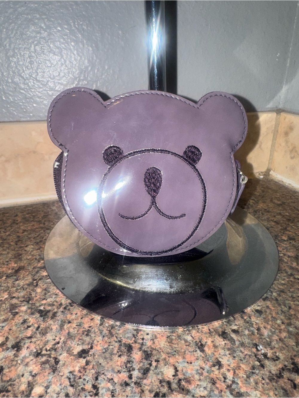 Furla novelty Lavender Bear Face coin pouch. made in Italy.